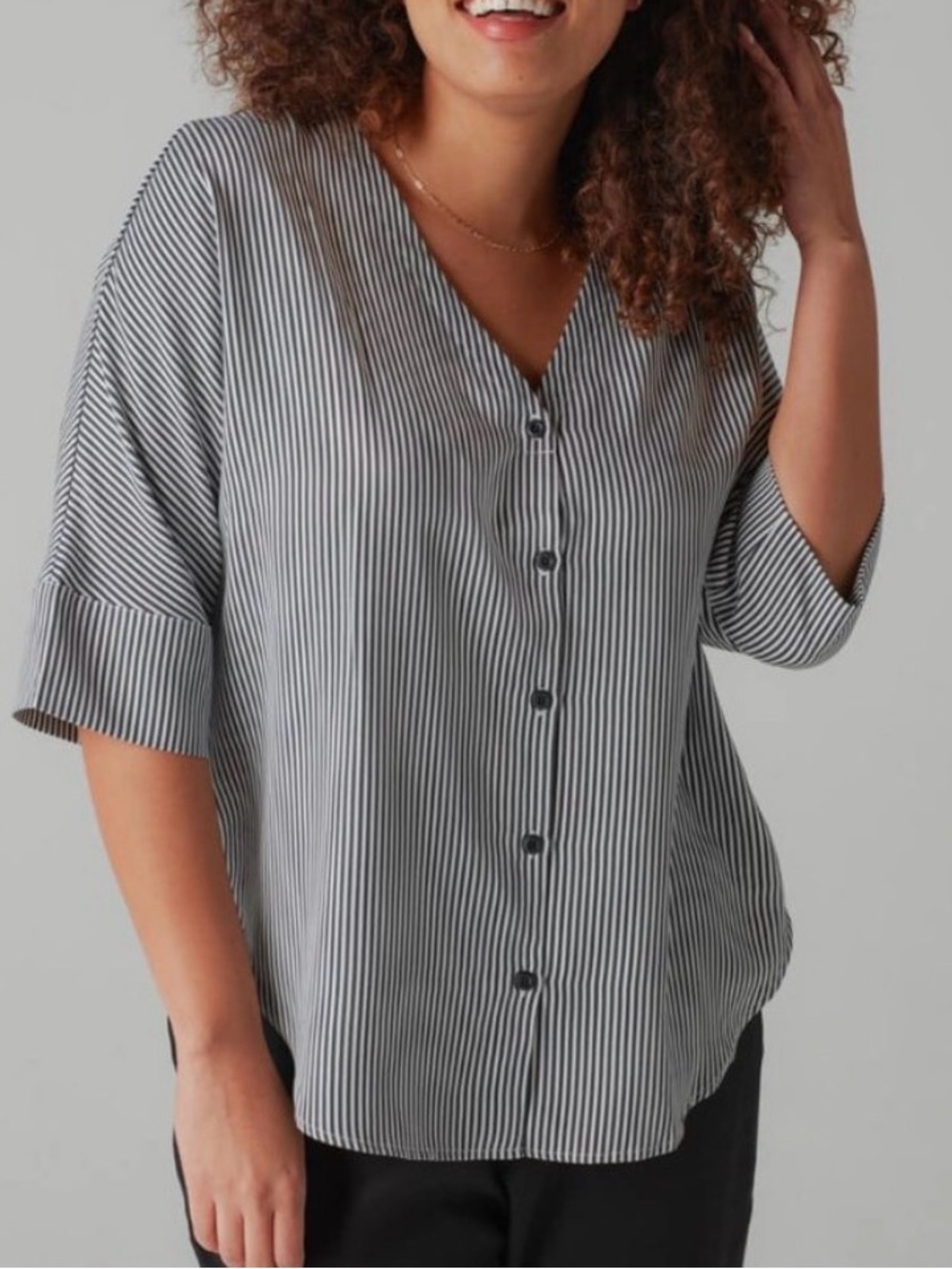 VETTA Boyfriend Black & White Striped Shirt XS